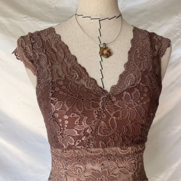 New mix classic brown lace short sleeve top - Picture 2 of 6